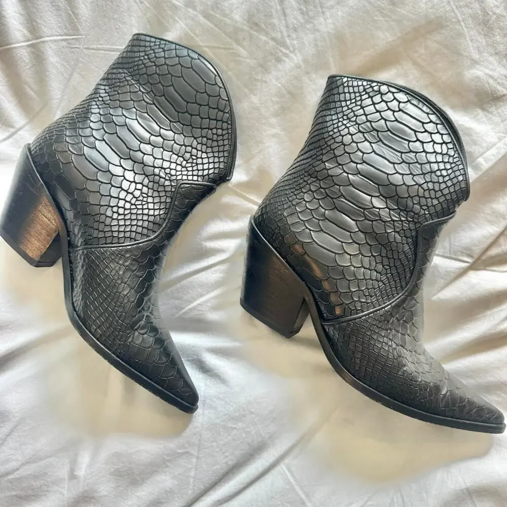 ANINE BING Croc-embossed Cowgirl‎ Easton Boots Black EU 36 US 6